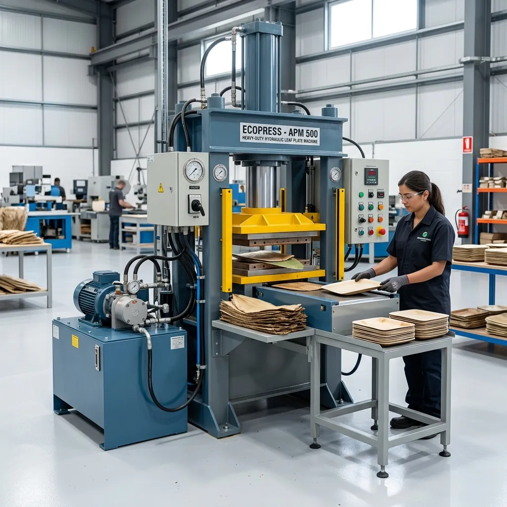 Calibrated heating molds on semi-automatic areca plate making machine